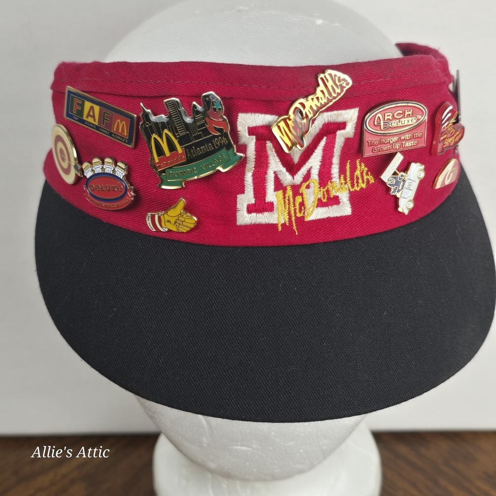 McDonald's Employee Visor Hat W/ Pins Olympic Ronald Grimace Arch Deluxe 80s 90s